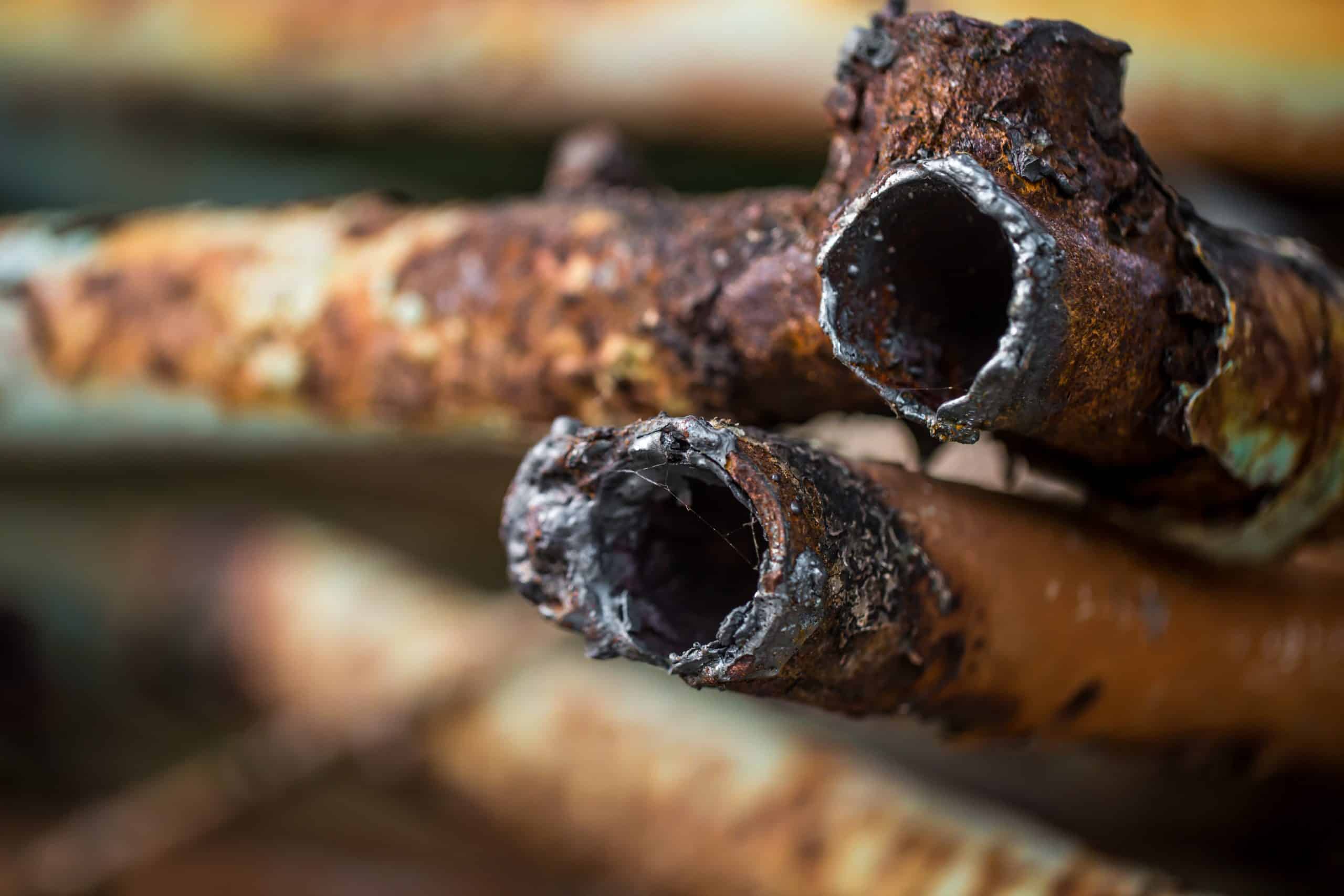Rusted water pipes, X-Fe by Clearbore for tackling rust and iron stains.